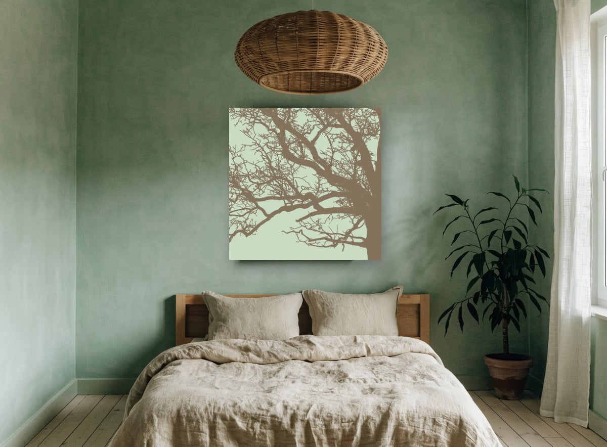 Bare Branch Silhouette landscape canvas print on the wall of a bedroom