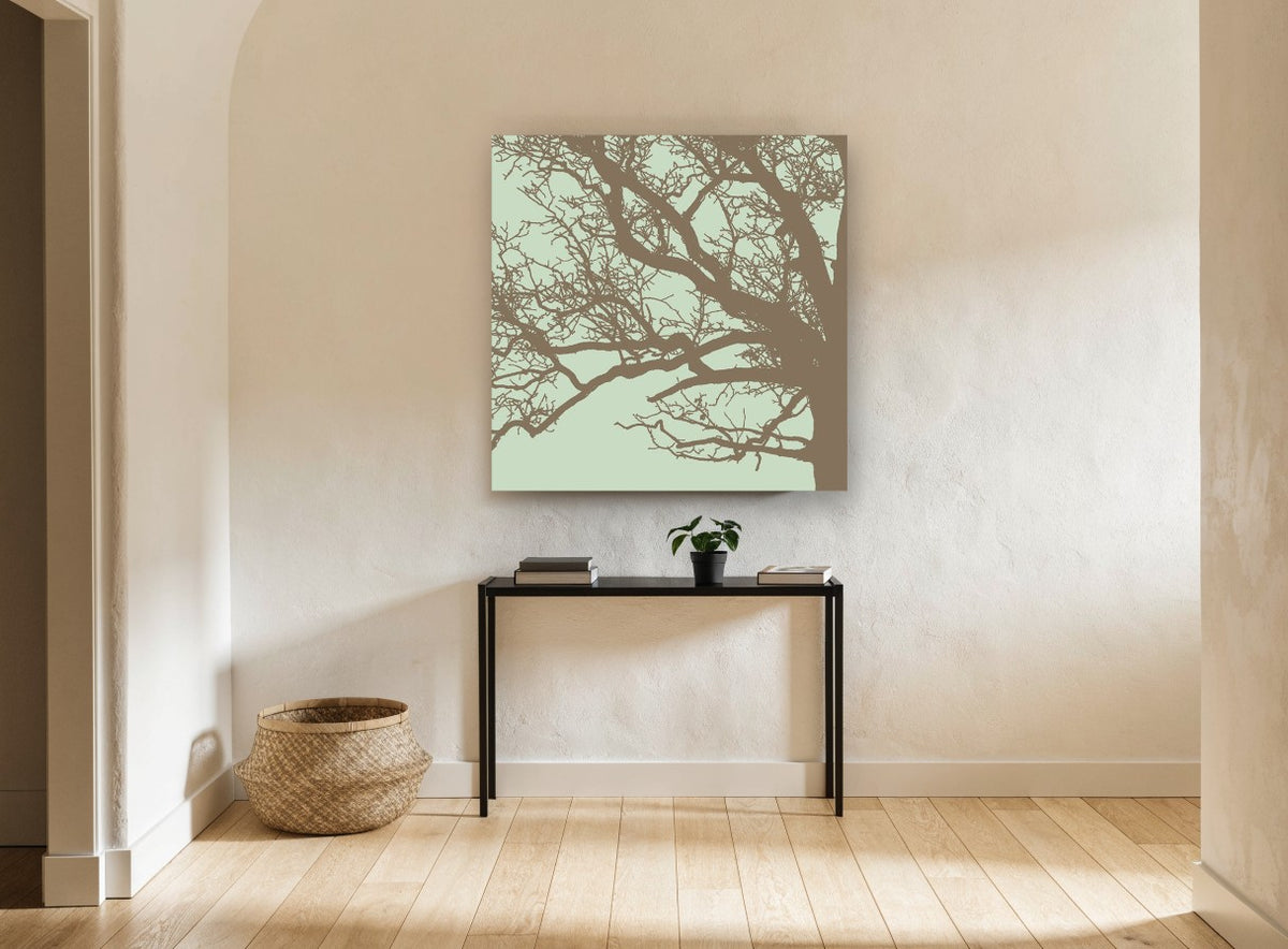 Bare Branch Silhouette landscape canvas print on the wall of a hallway