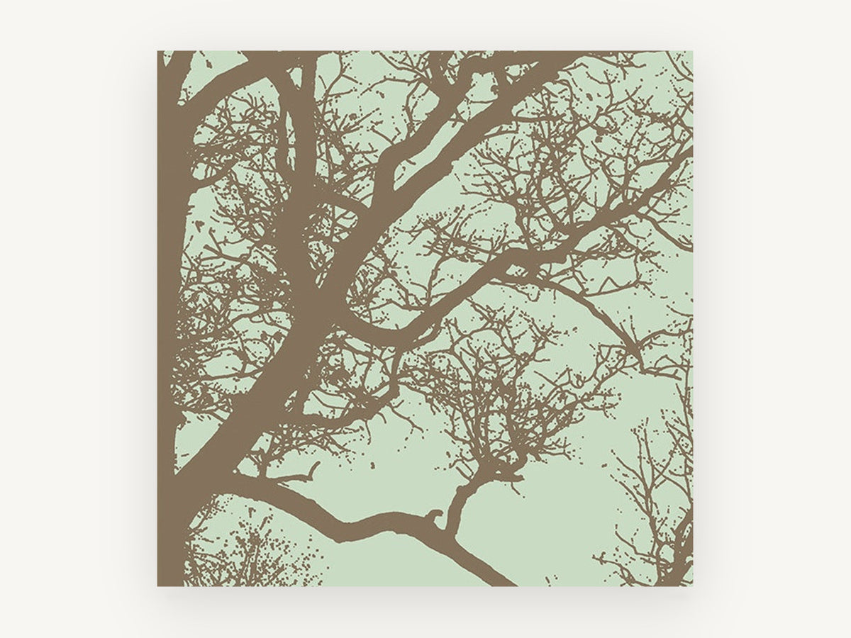 Bare Branches on Sage, bare tree branch silhouette, landscape canvas wall art print, front view
