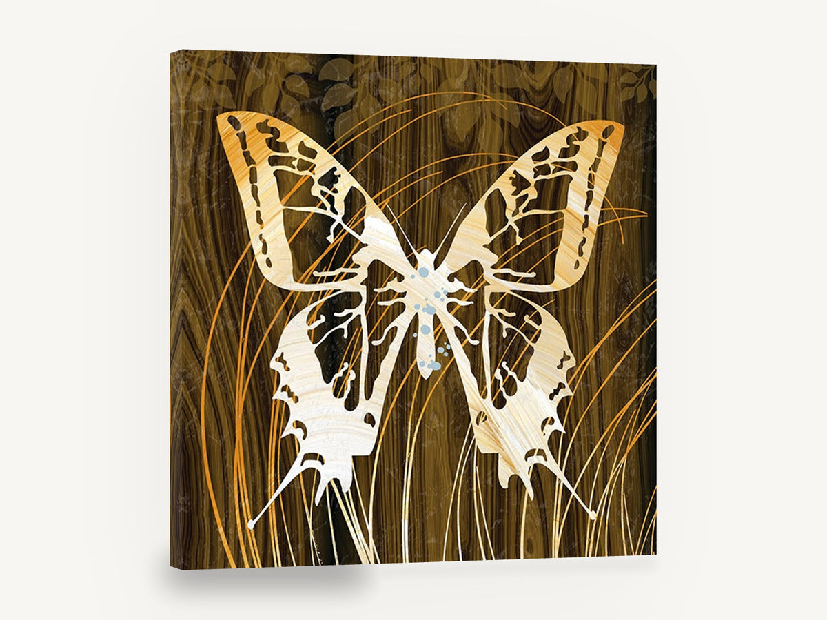 Butterfly on Timber Grain, butterfly silhouette wood grain botanical, floral canvas wall art print ready to hang