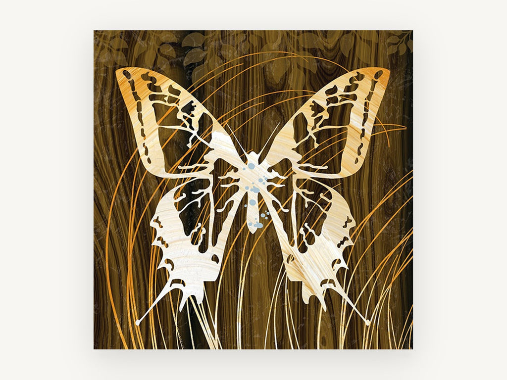 Butterfly on Timber Grain, floral canvas wall art print, front view