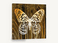 Amber Grain Butterfly, butterfly silhouette on wood grain, floral canvas wall art print ready to hang