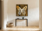 Amber Grain Butterfly floral canvas print on the wall of a hallway