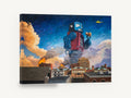 Giant Robot Lunchtime, retro giant tin toy robot, stretched canvas wall art print ready to hang