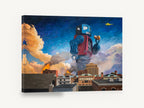 Giant Robot Lunchtime, retro giant tin toy robot, stretched canvas wall art print ready to hang