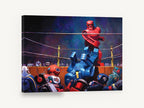 Robot Boxing Knockout, retro toy robot boxing ring, stretched canvas wall art print ready to hang