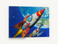 Jupiter Rocket Patrol, retro tin toy rocket space poster, stretched canvas wall art print ready to hang