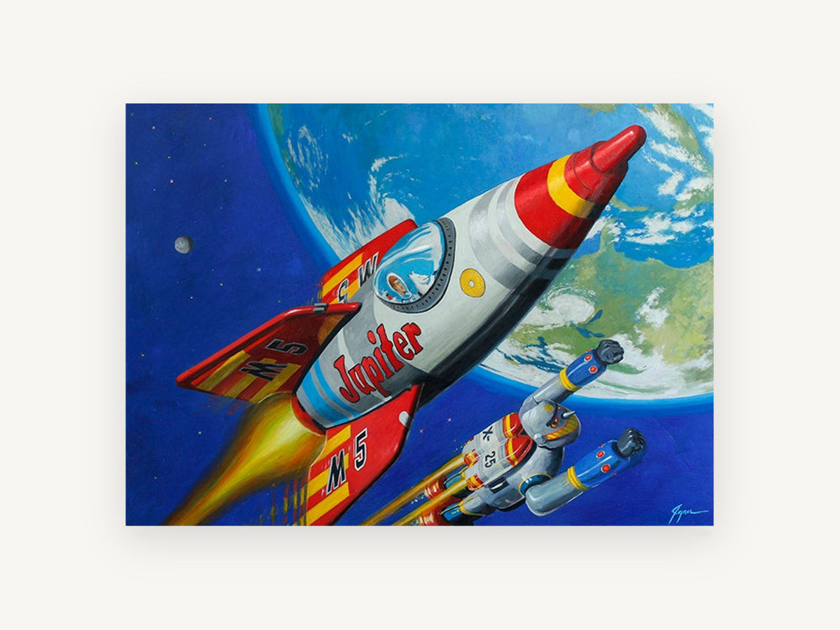 Jupiter Rocket Patrol, vintage canvas wall art print, front view