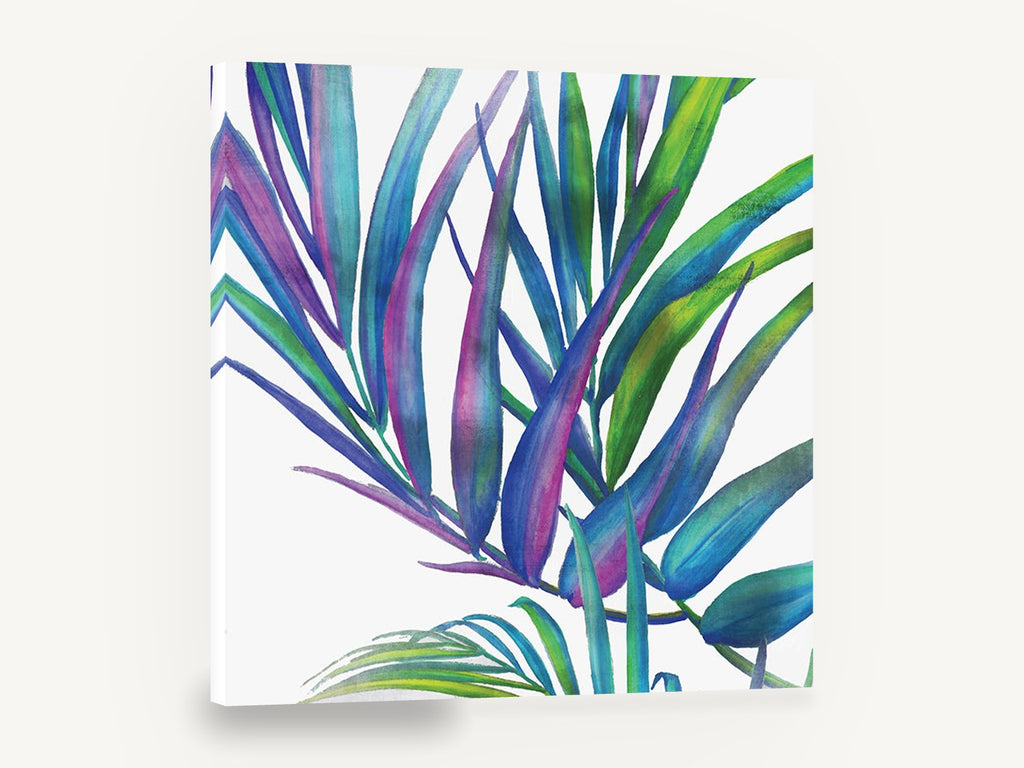 Prismatic Palm Fronds, colourful palm leaves watercolour tropical, floral canvas wall art print ready to hang