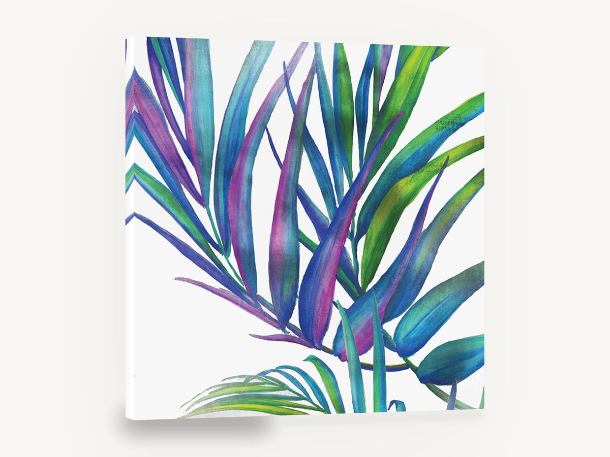 Prismatic Palm Fronds, colourful palm leaves watercolour tropical, floral canvas wall art print ready to hang