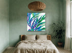 Jewel Palm Fronds floral canvas print on the wall of a bedroom