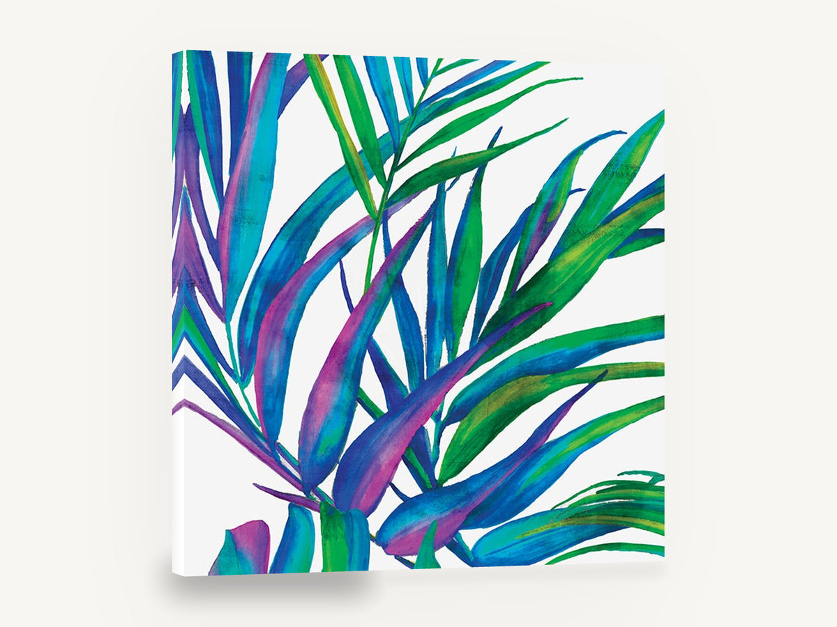Jewel Palm Fronds, colourful palm leaf watercolour tropical, floral canvas wall art print ready to hang