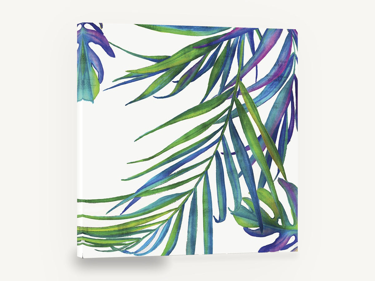 Rainbow Palm Fronds, tropical palm frond watercolour leaves, floral canvas wall art print ready to hang