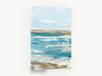 Gilded Teal Shoreline, teal ocean abstract seascape painting, coastal canvas wall art print ready to hang