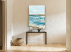 Gilded Teal Shoreline coastal canvas print on the wall of a hallway