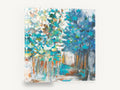 Teal Grove Path, blue teal trees abstract landscape, floral canvas wall art print ready to hang