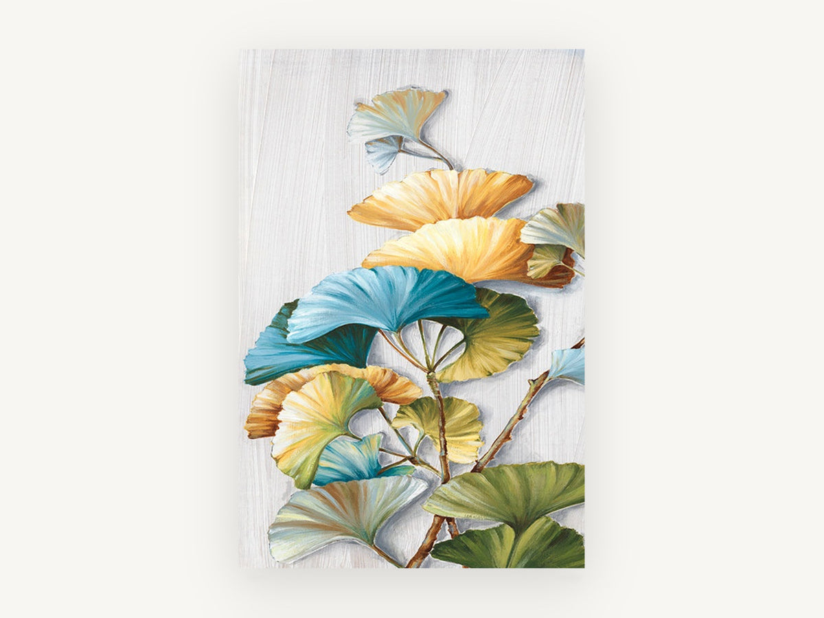 Gilded Ginkgo Fans, floral canvas wall art print, front view
