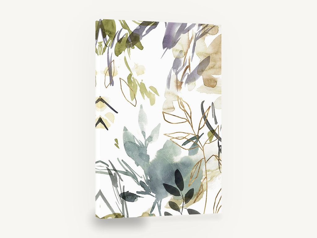 Gilded Leaf Wash, abstract watercolour leaves gold line, floral canvas wall art print ready to hang