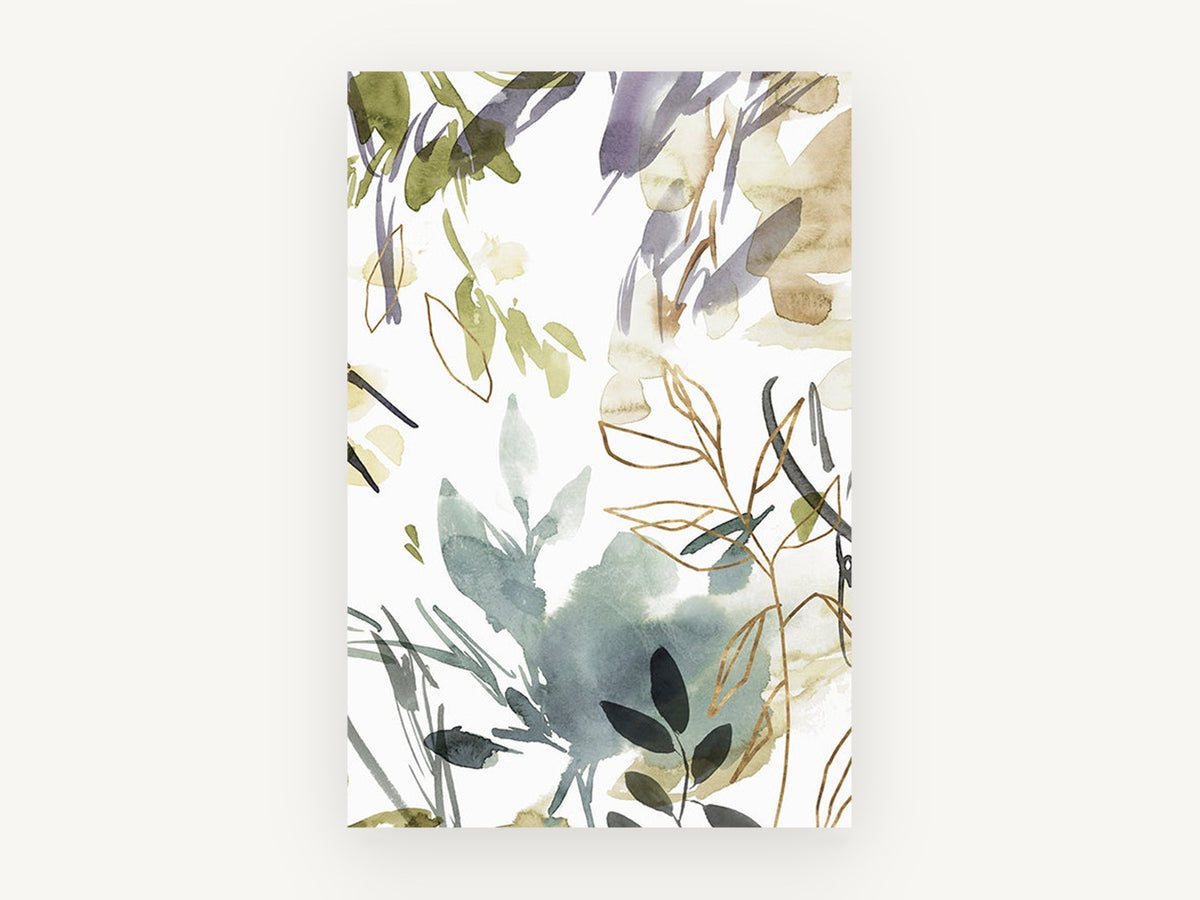 Gilded Leaf Wash, floral canvas wall art print, front view