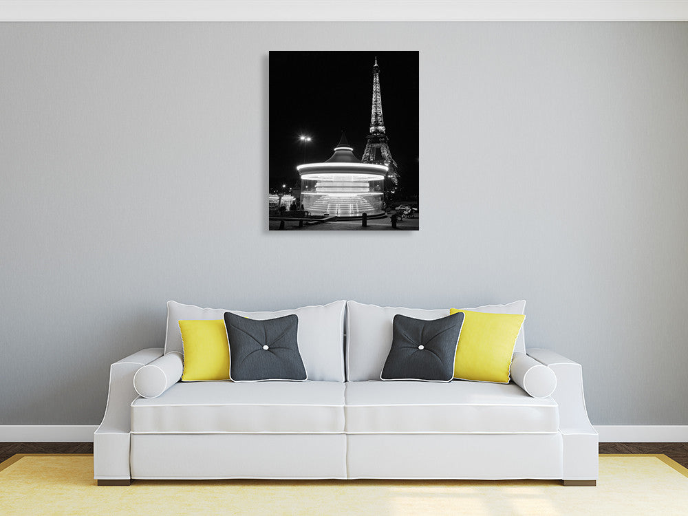 Eiffel Tower Merry Go Round Wall Art Print on the wall