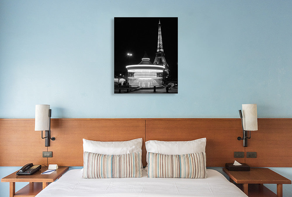 Eiffel Tower Merry Go Round Wall Art Print on the wall