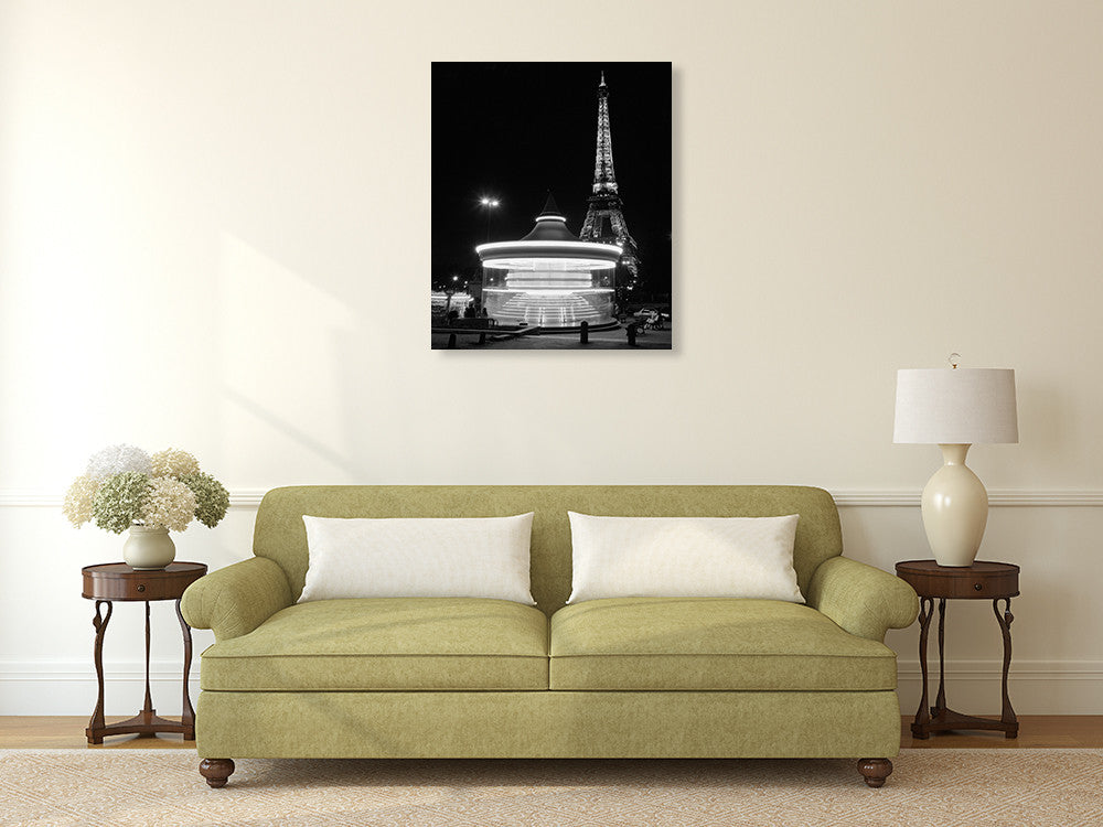 Eiffel Tower Merry Go Round Wall Art Print on the wall