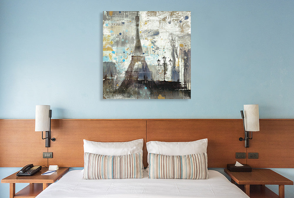 Eiffel Tower Neutral Wall Art Print on the wall