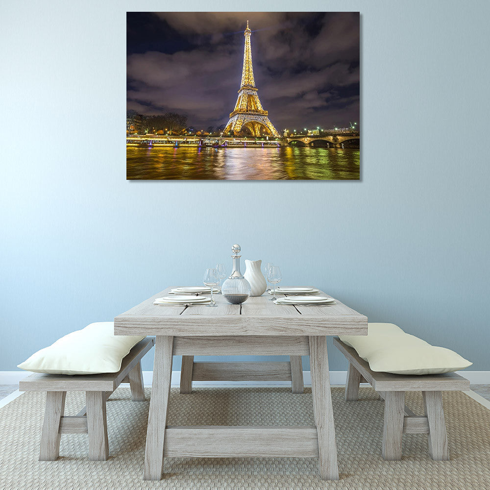 Eiffel Tower Night Lights Wall Print on the wall