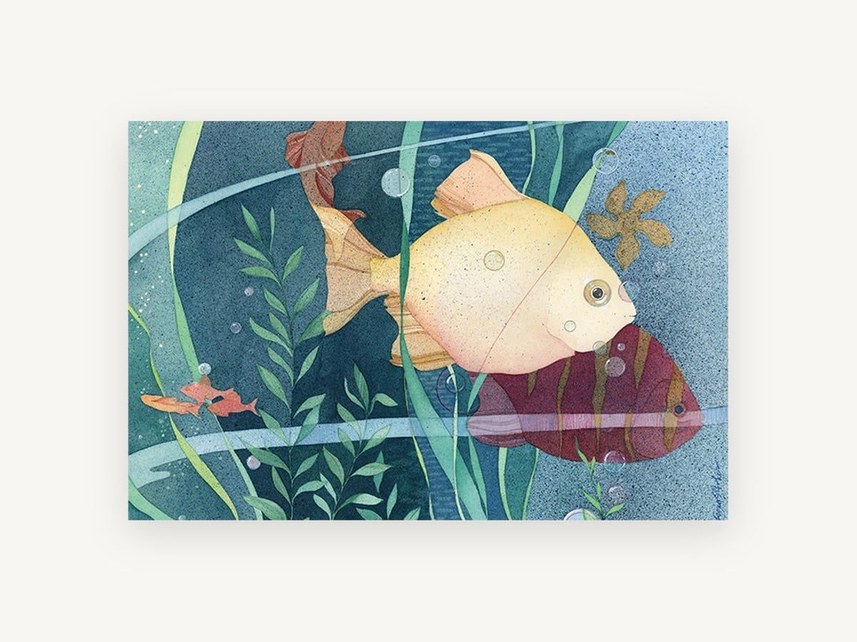 Cream Fish Among Reeds, coastal canvas wall art print, front view
