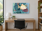Cream Fish Among Reeds coastal canvas print on the wall of a study