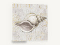 Gilded Whelk Shell, vintage gold seashell print on script, stretched canvas wall art print ready to hang