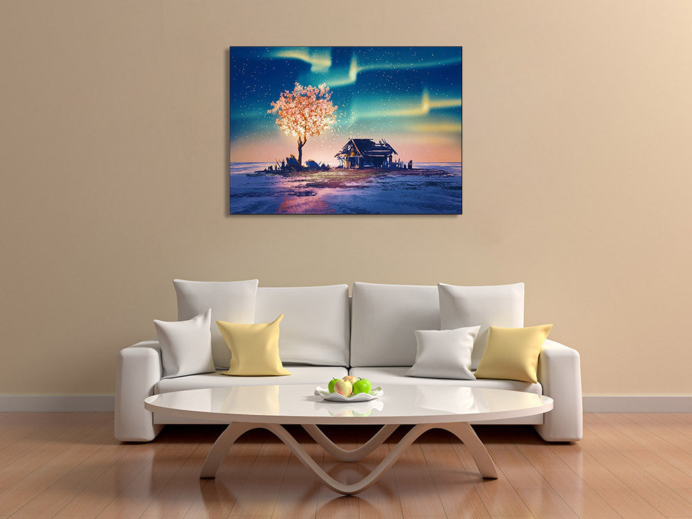 Fantasy Tree Lights Wall Art Print on the wall