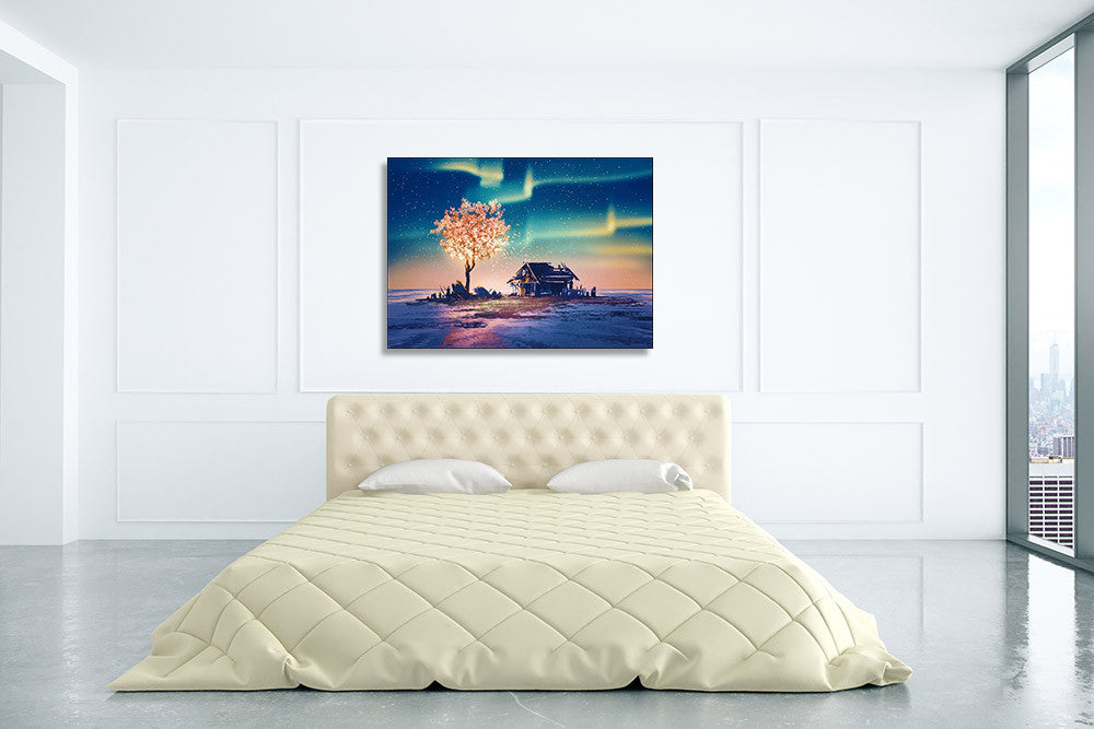 Fantasy Tree Lights Wall Art Print on the wall