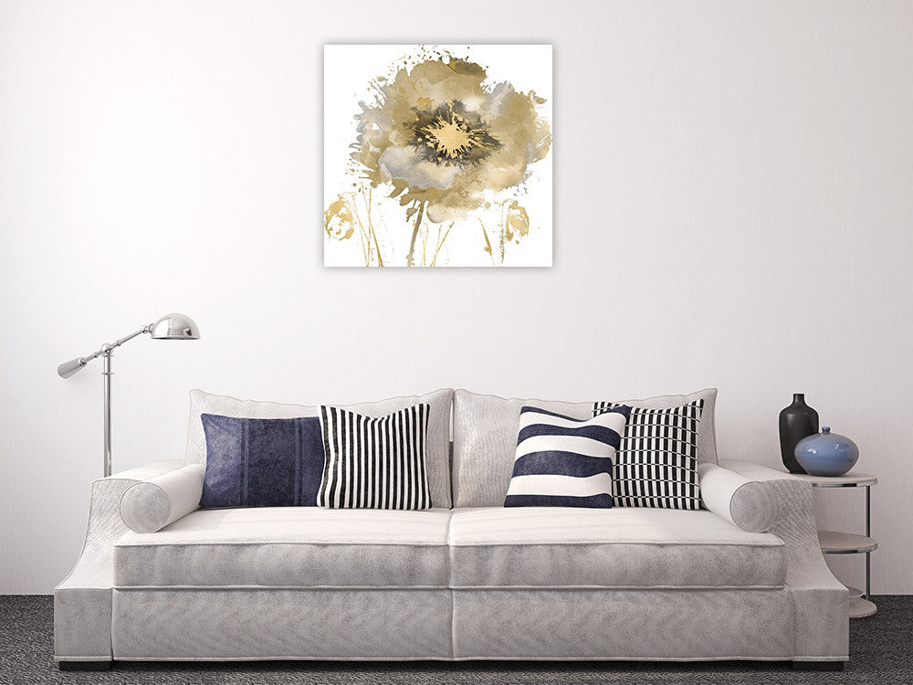 Flower Burst in Gold II Wall Art Print on the wall