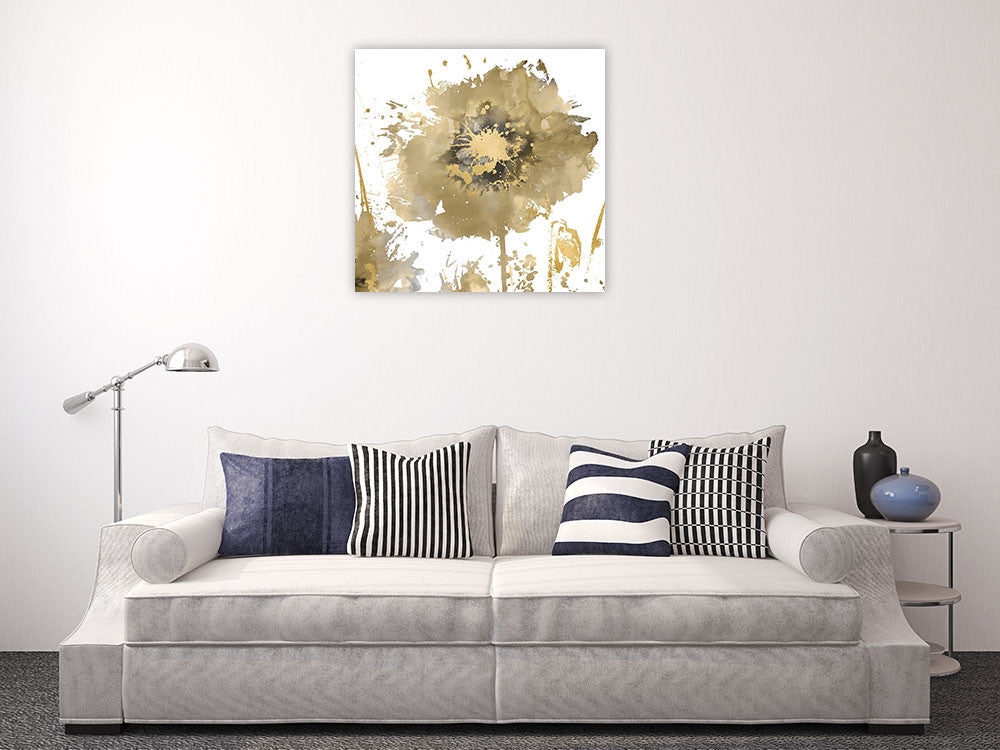 Flower Burst in Gold I Wall Art Print on the wall