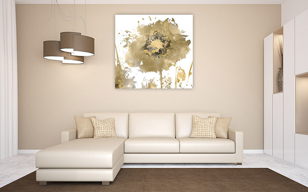 Flower Burst in Gold I Wall Art Print on the wall