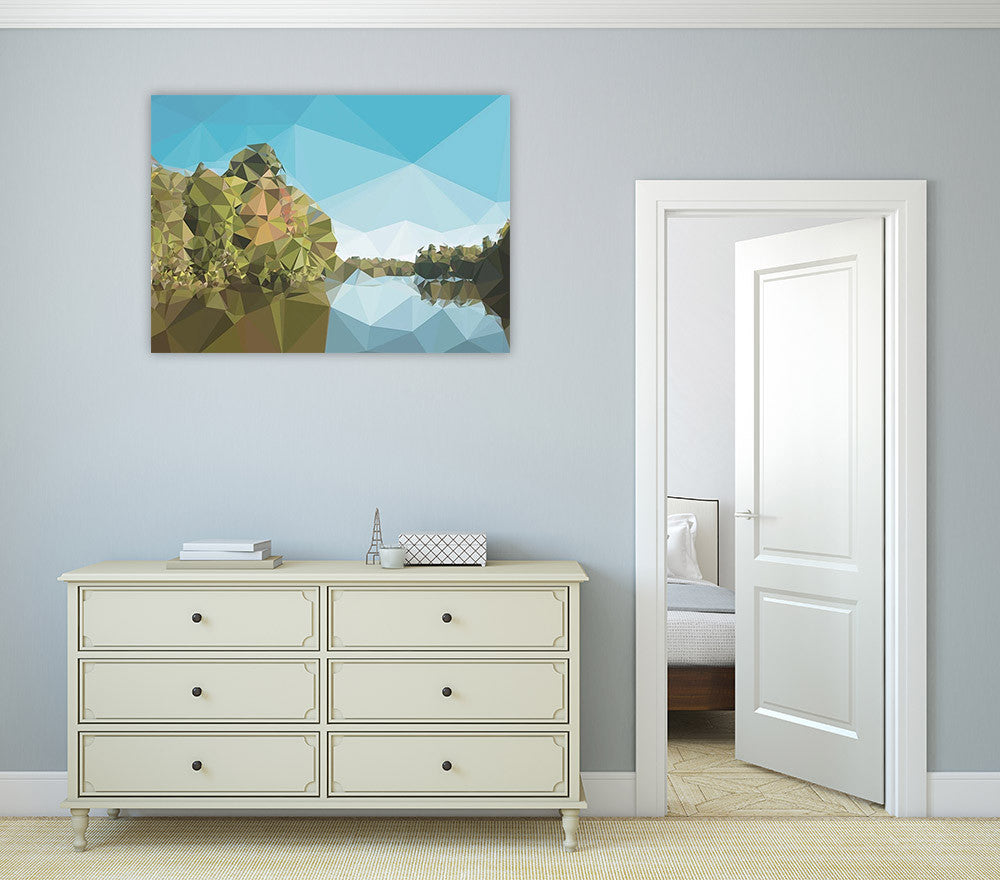 Fractal Lakeside Wall Art Print on the wall