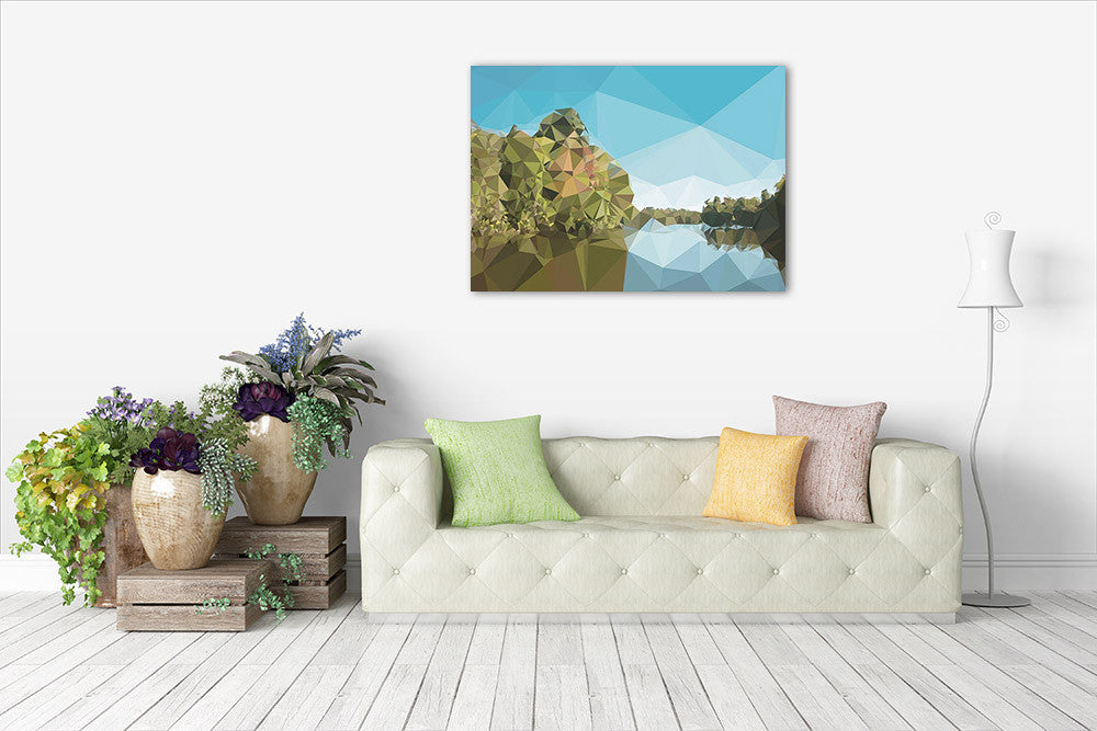 Fractal Lakeside Wall Art Print on the wall