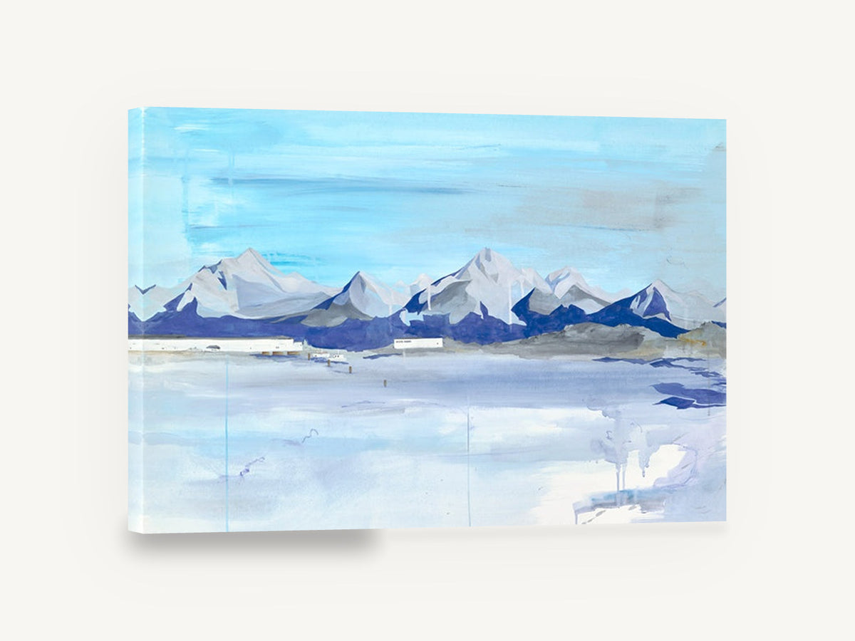 Blue Ridge Salt Flat, blue mountain range lake painting, landscape canvas wall art print ready to hang