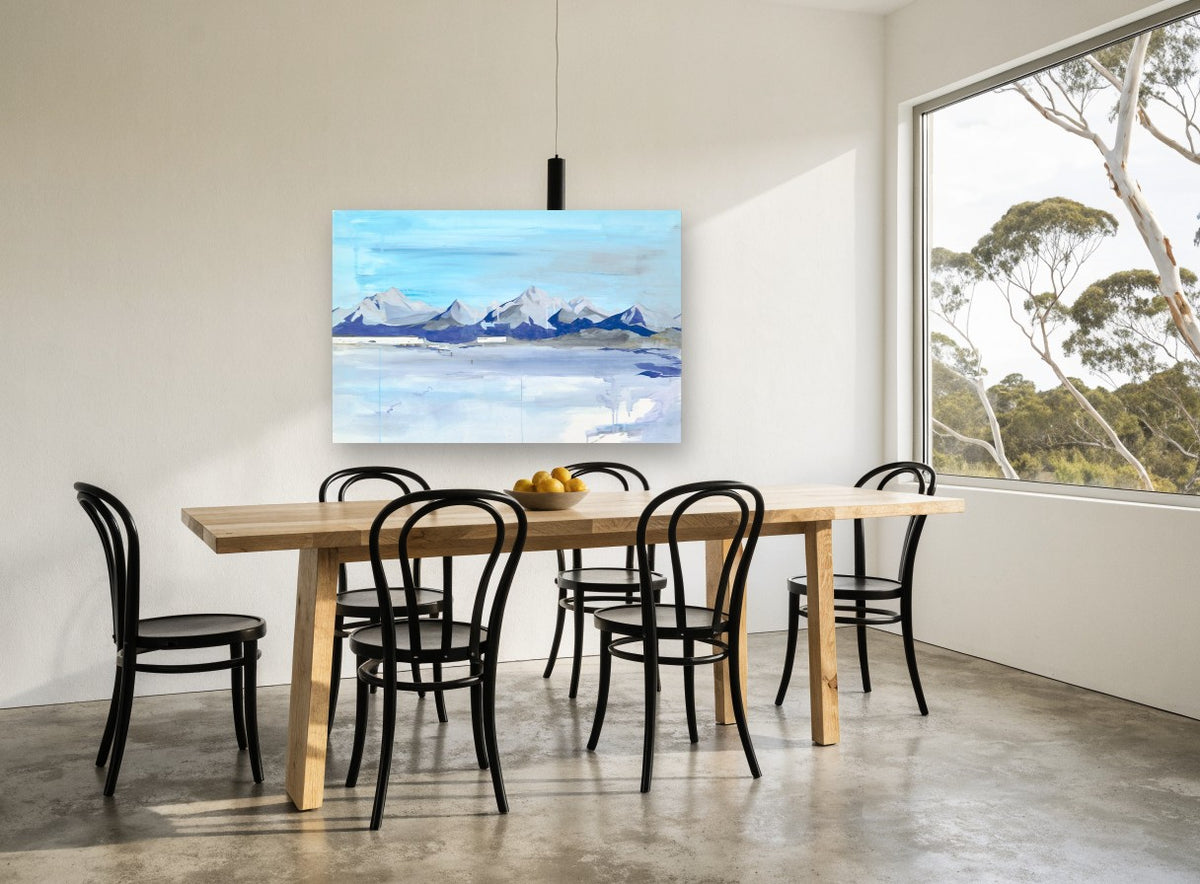 Blue Ridge Salt Flat landscape canvas print on the wall of a dining room