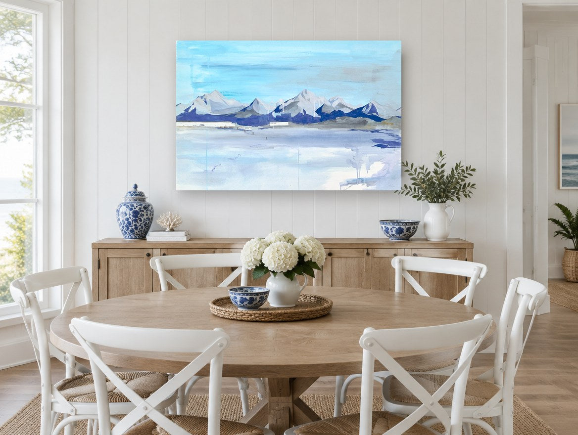 Blue Ridge Salt Flat landscape canvas print on the wall of a Hamptons dining room