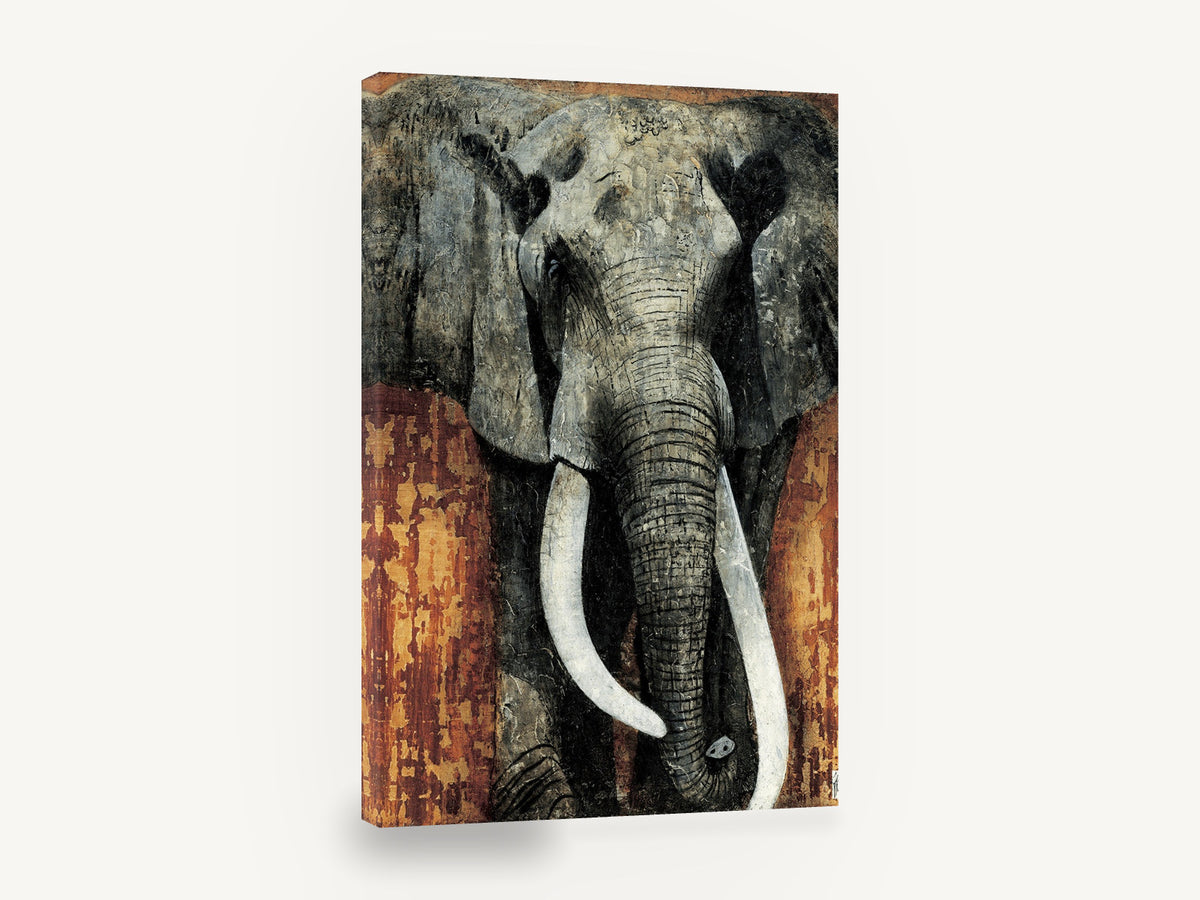 Rust Wall Elephant, african elephant textured portrait, animal canvas wall art print ready to hang