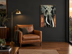 Rust Wall Elephant animal canvas print on the wall of a charcoal living room