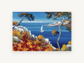 Poppy Cliff Sailing Bay, coastal canvas wall art print, front view