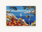 Poppy Cliff Sailing Bay, coastal canvas wall art print, front view