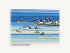 Low Tide Harbour Boats, moored boats low tide seascape painting, coastal canvas wall art print ready to hang