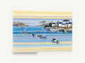 Sunlit Mooring Bay, sailboats moored harbour banded seascape, coastal canvas wall art print ready to hang