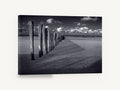 Groyne Shadows at Low Tide, beach groyne posts black and white, coastal canvas wall art print ready to hang