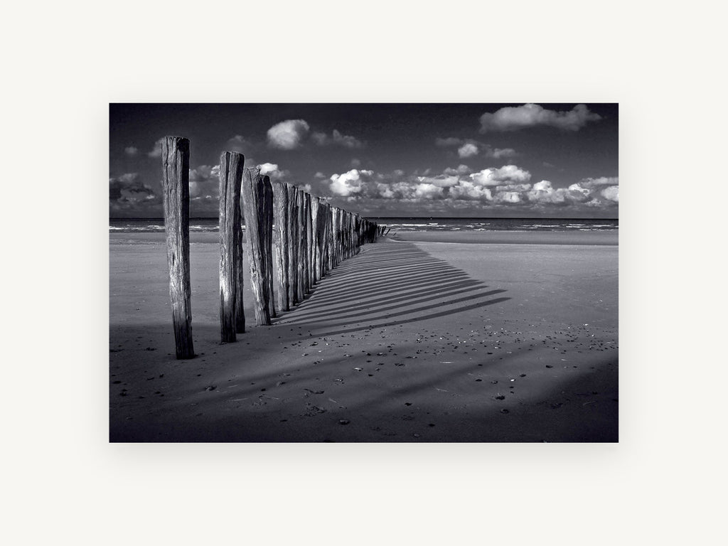 Groyne Shadows at Low Tide, coastal canvas wall art print, front view