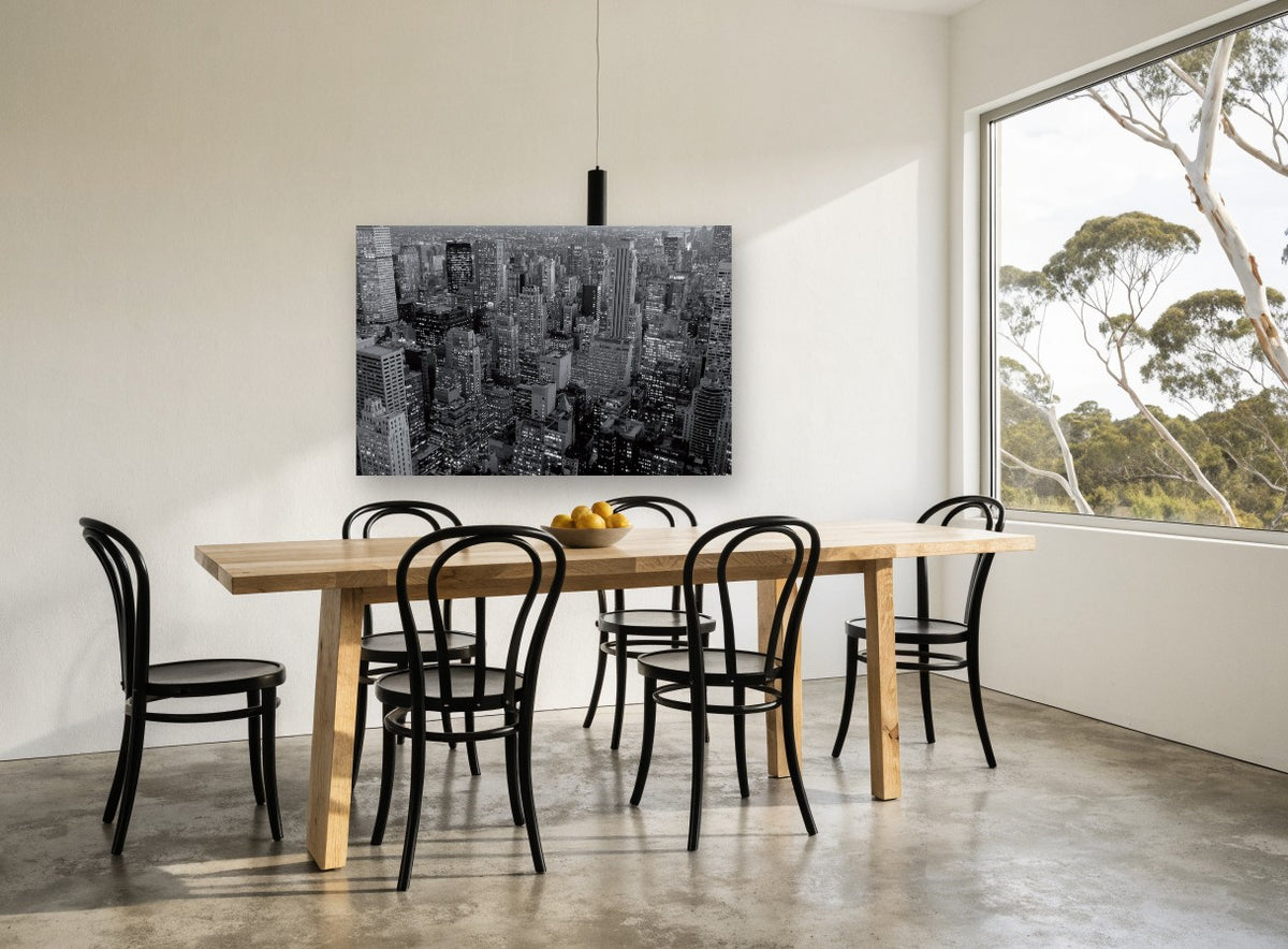 Midtown Grid at Dusk city canvas print on the wall of a dining room